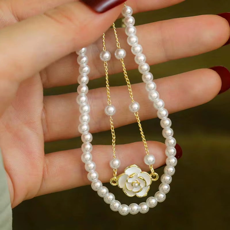 Vintage White Camellia Flower Bracelets