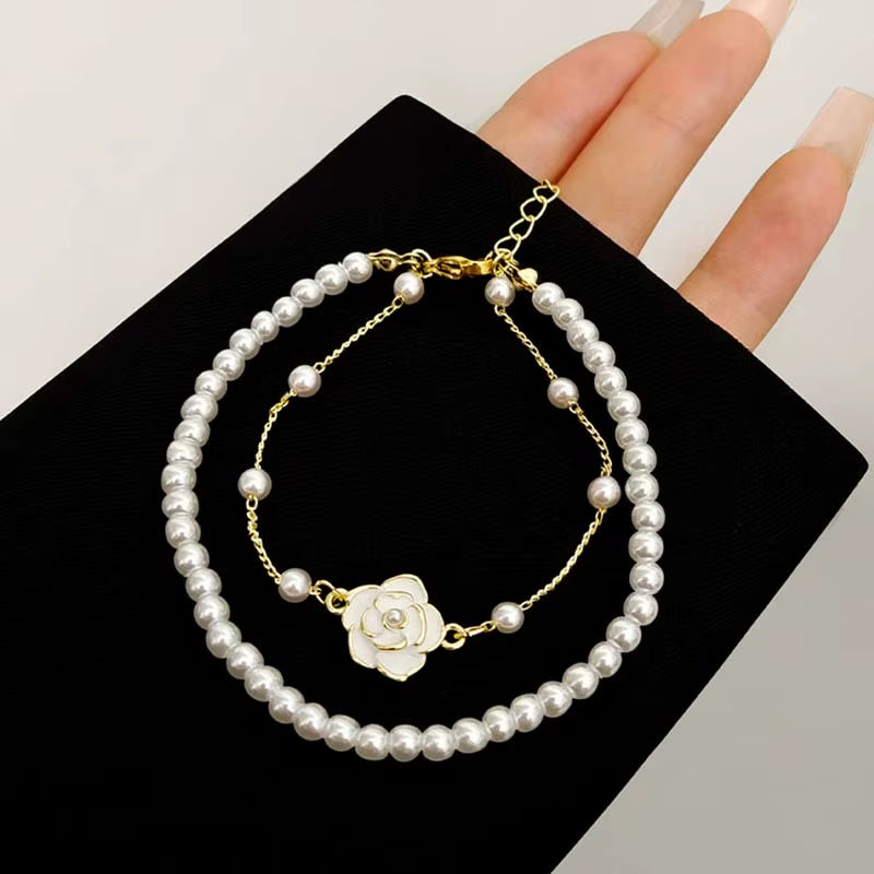 Vintage White Camellia Flower Bracelets