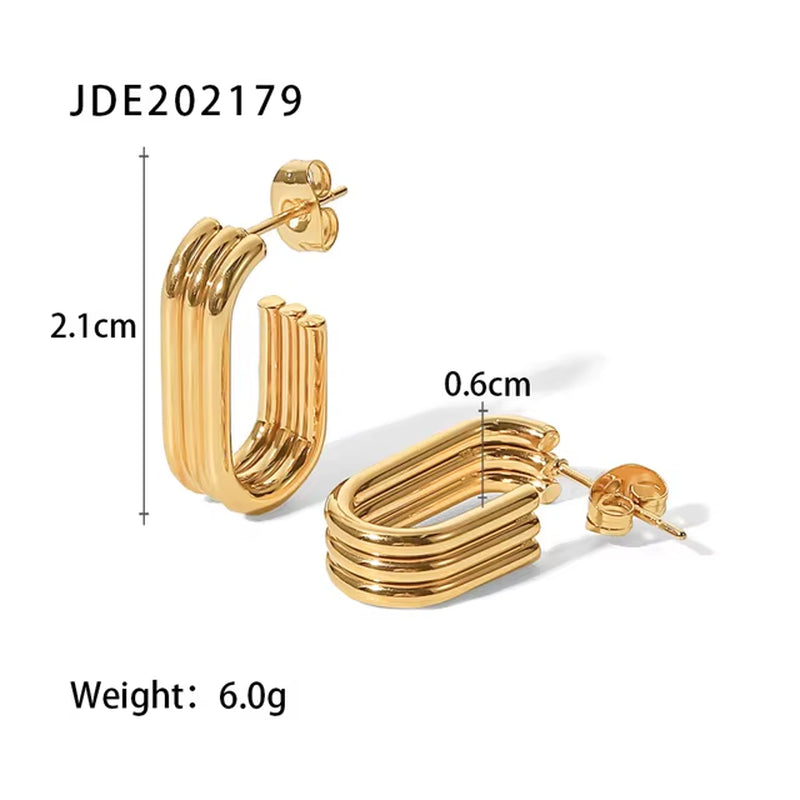 Three Layer U-Shaped Open Gold Plated Earrings