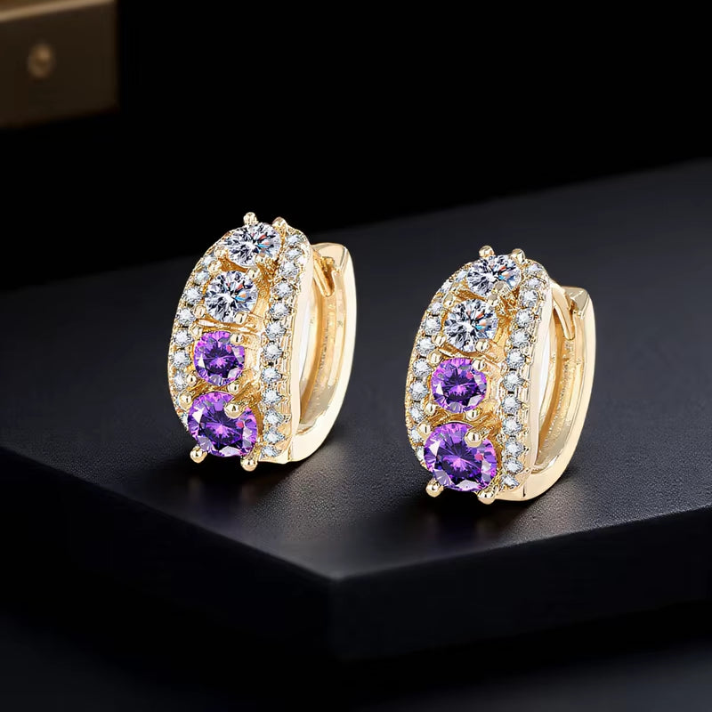 Purple Crystal White Zircon round Stone Hoop