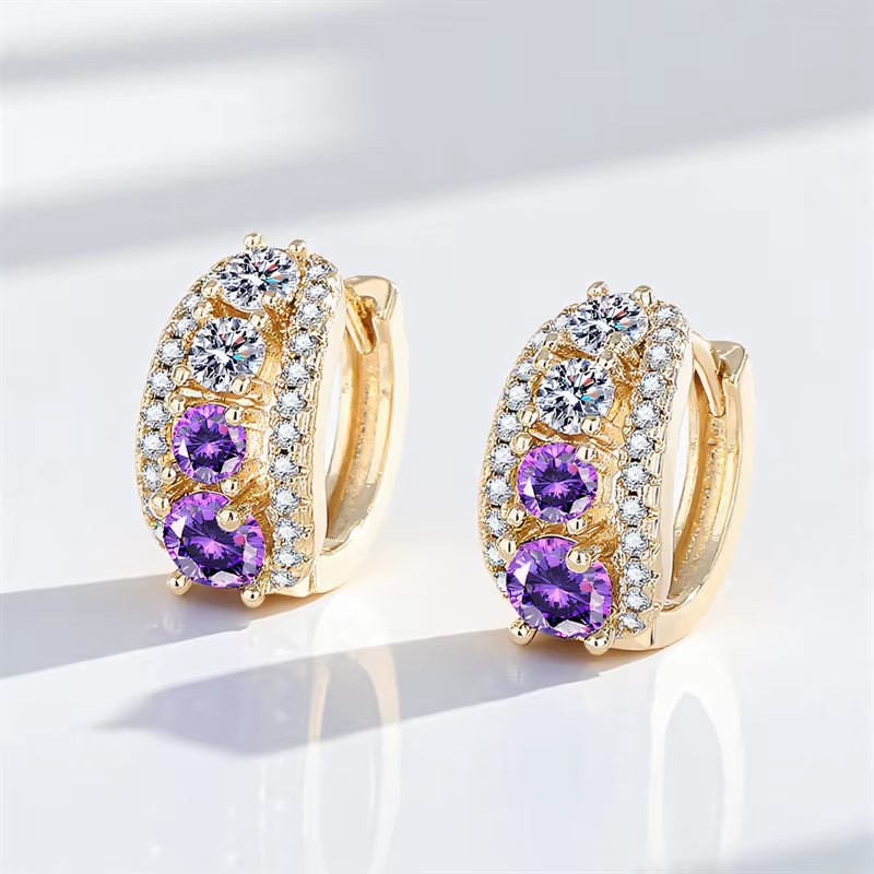 Purple Crystal White Zircon round Stone Hoop