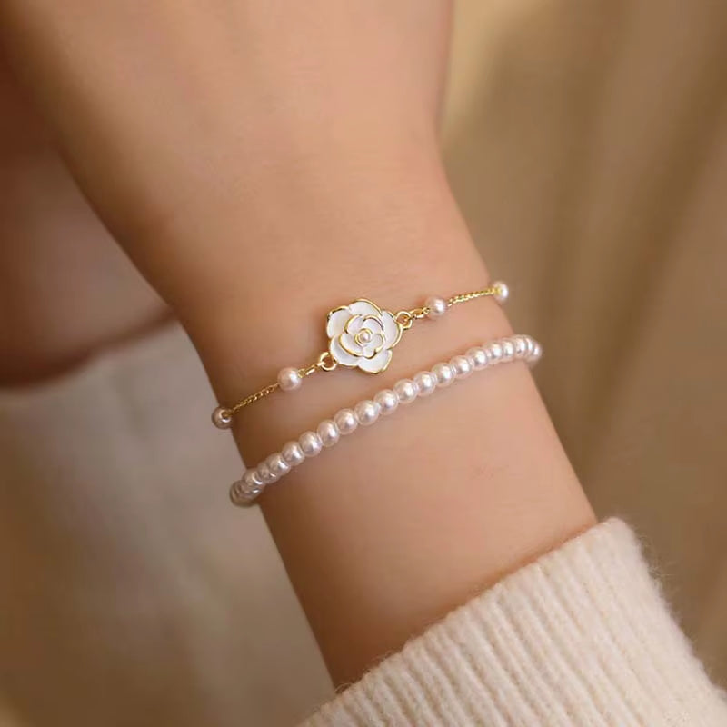 Vintage White Camellia Flower Bracelets