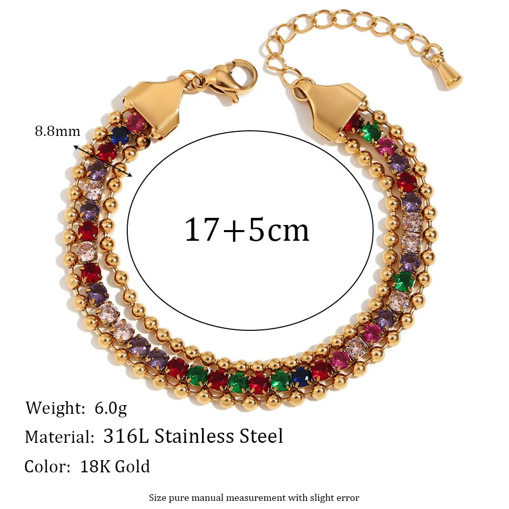 Double Sided Shell Heart Snake Chain Three Layer Bead Half Sunflower 316L Stainless Steel 18K Gold Plated Bracelet