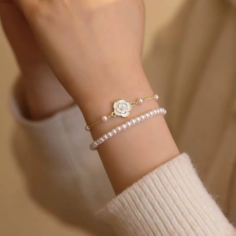 Vintage White Camellia Flower Bracelets