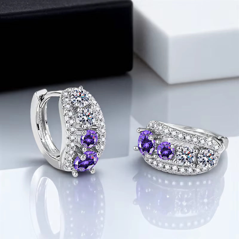 Purple Crystal White Zircon round Stone Hoop