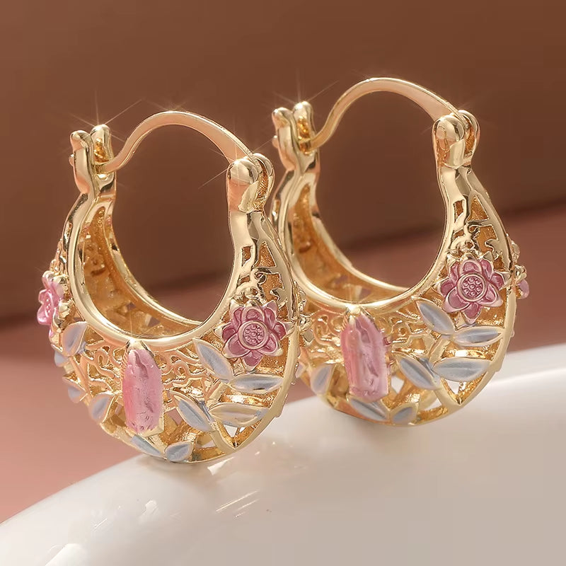 Tri Color Hoop Basket Earrings