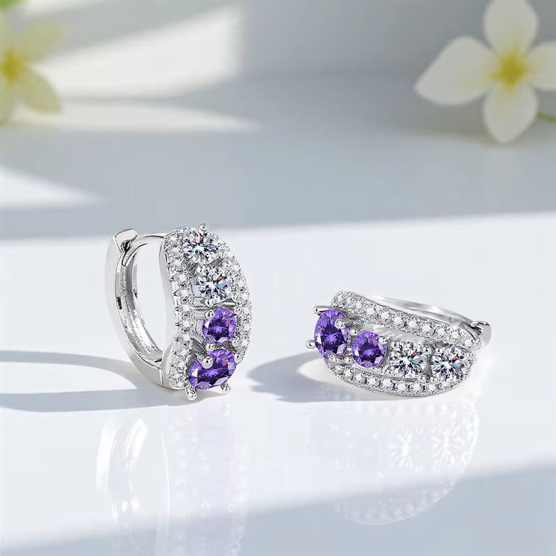 Purple Crystal White Zircon round Stone Hoop