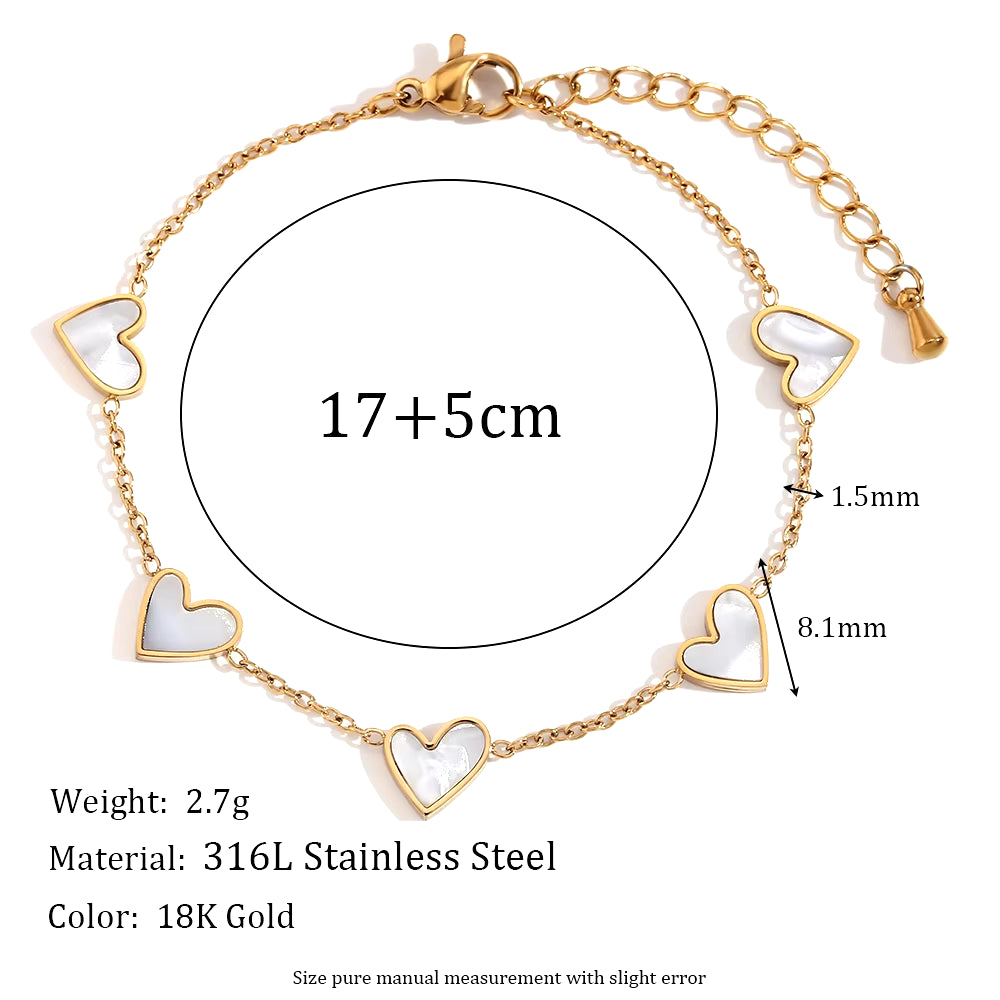 Double Sided Shell Heart Snake Chain Three Layer Bead Half Sunflower 316L Stainless Steel 18K Gold Plated Bracelet