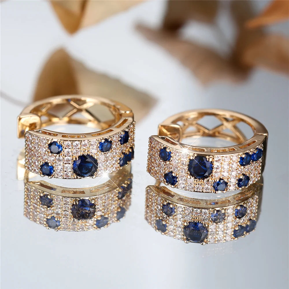 White Blue Zircon Stone round Hoop