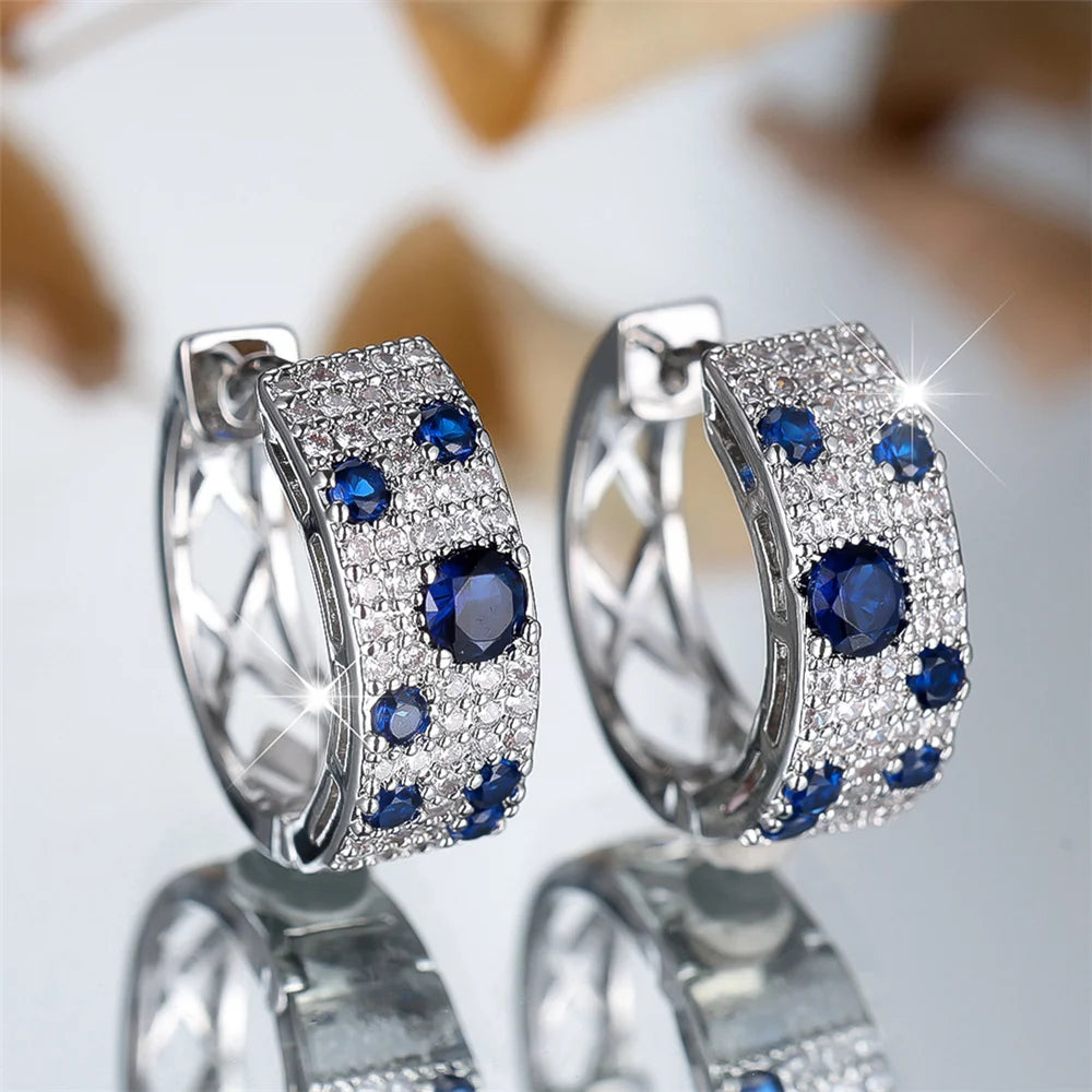 White Blue Zircon Stone round Hoop
