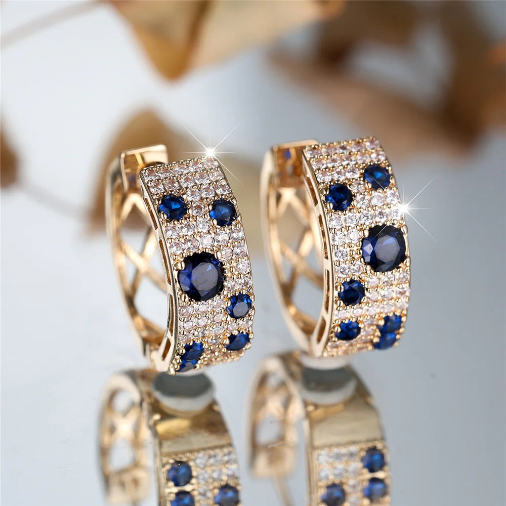 White Blue Zircon Stone round Hoop