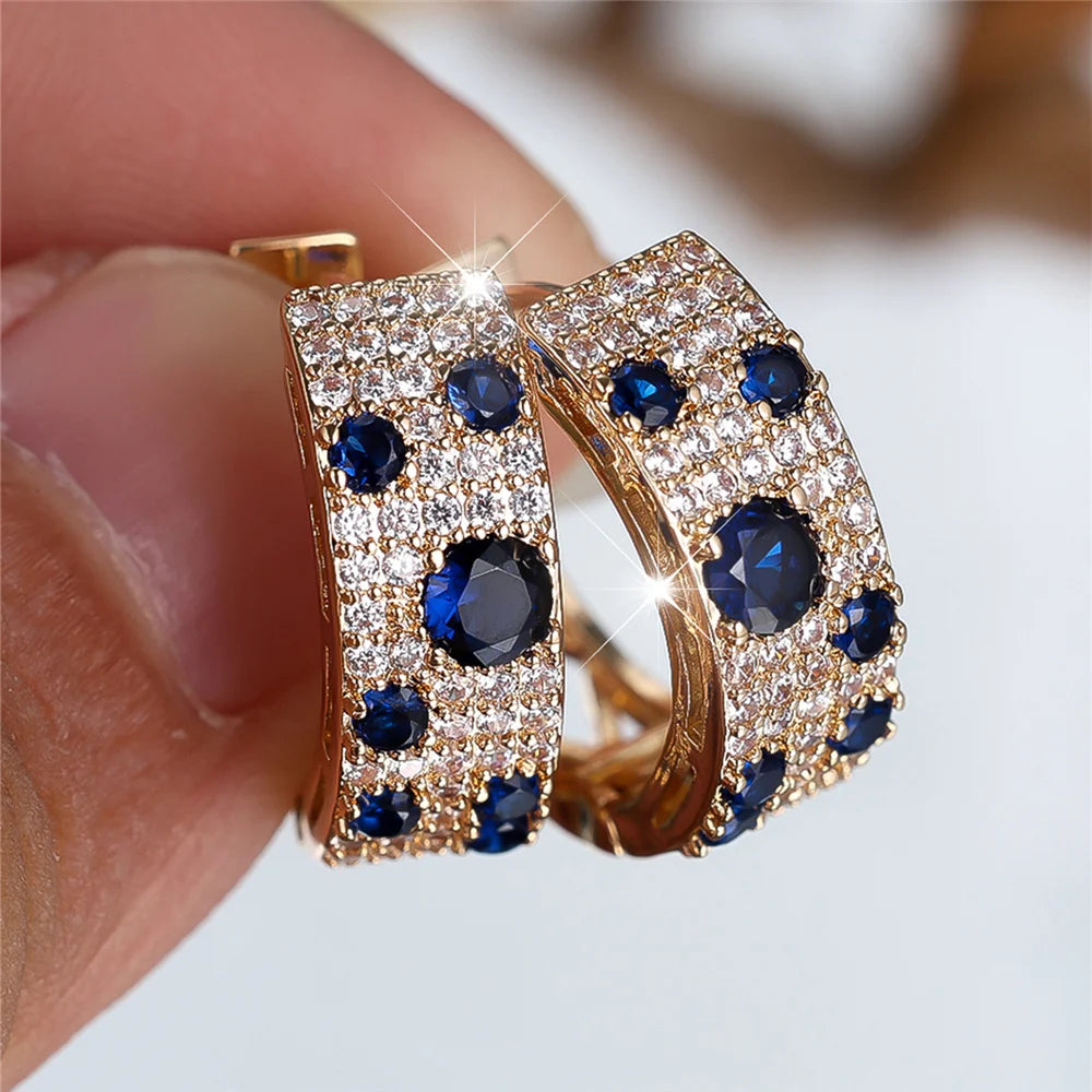 White Blue Zircon Stone round Hoop