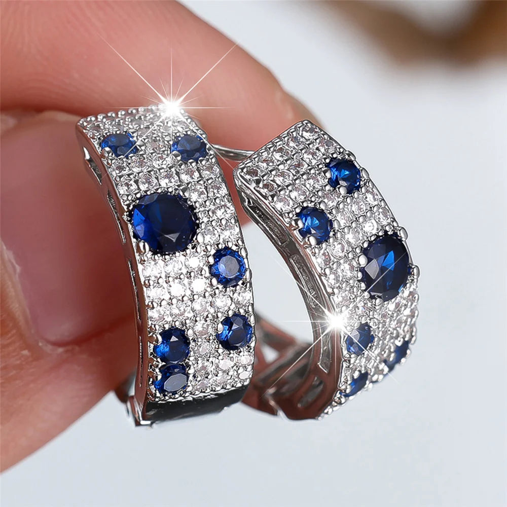 White Blue Zircon Stone round Hoop