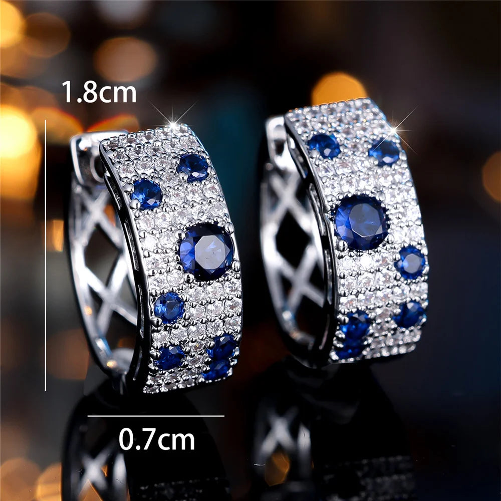 White Blue Zircon Stone round Hoop