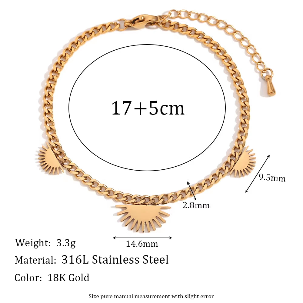 Double Sided Shell Heart Snake Chain Three Layer Bead Half Sunflower 316L Stainless Steel 18K Gold Plated Bracelet