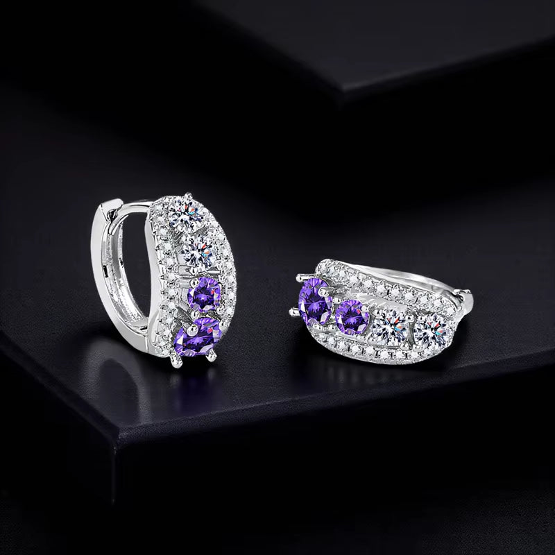 Purple Crystal White Zircon round Stone Hoop