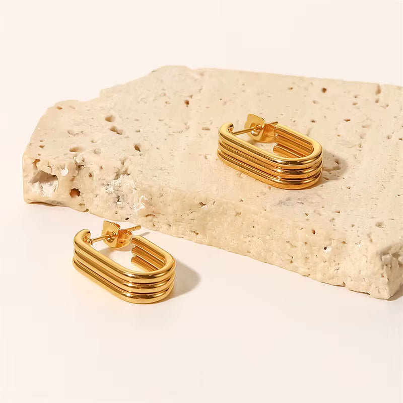 Three Layer U-Shaped Open Gold Plated Earrings