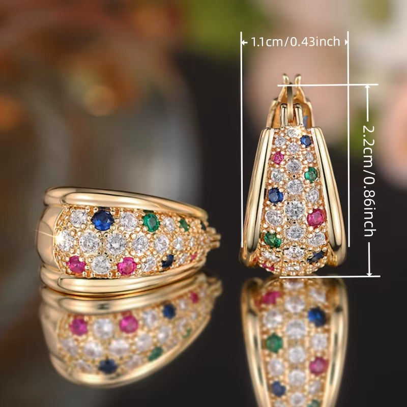 Elegant Ladies' Circular Earrings, Sparkling Colored Synthetic Zircon