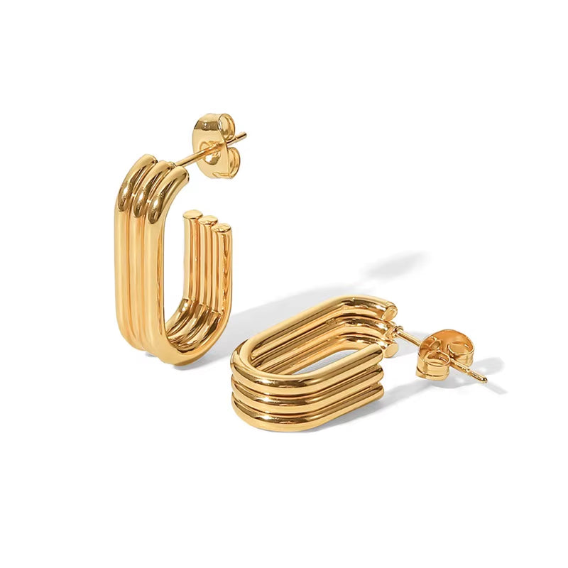 Three Layer U-Shaped Open Gold Plated Earrings
