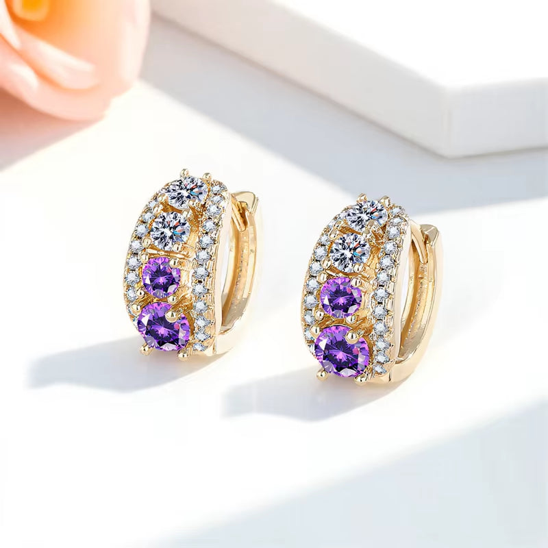 Purple Crystal White Zircon round Stone Hoop