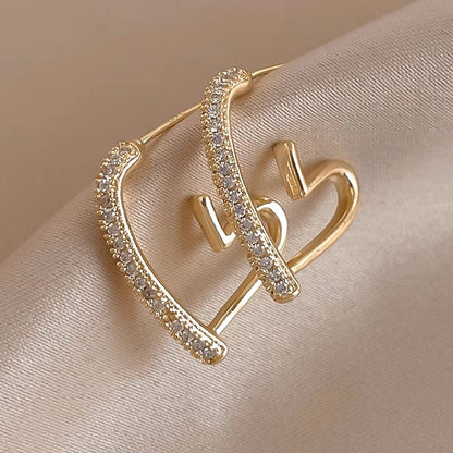 Elegant Gold Rhinestone Heart Earrings