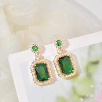 Green Rhinestones Dangle Earrings