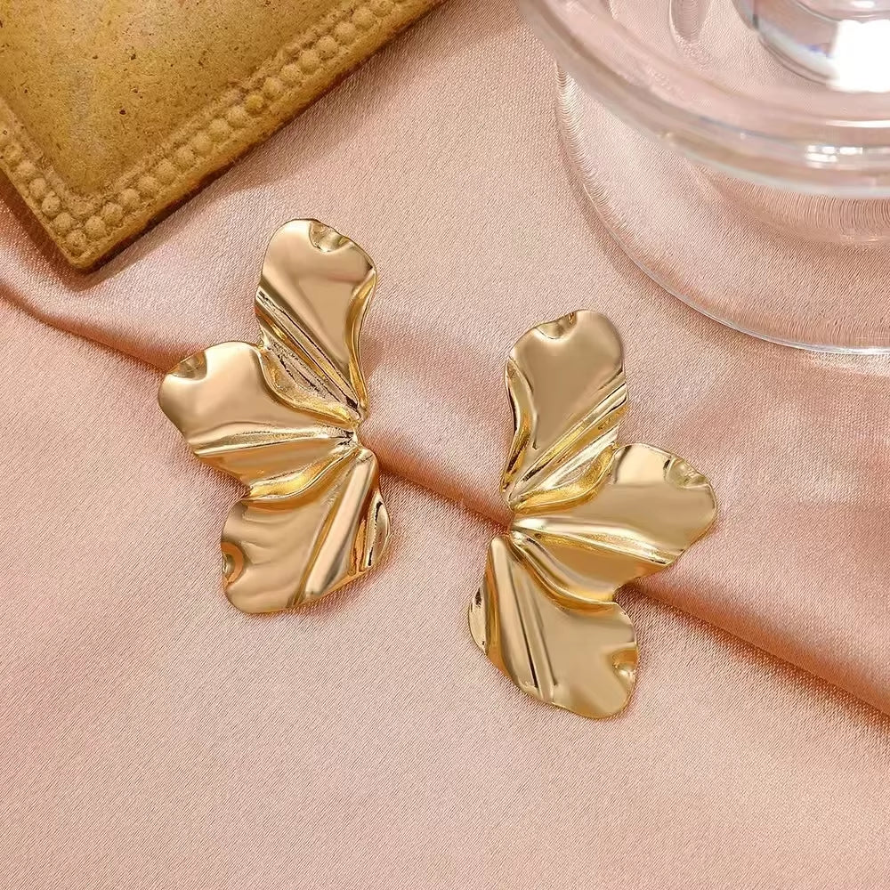 French Irregular Petal Stud Earrings for Women