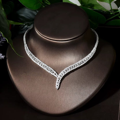 Classic Rectangular Cubic Zirconia Wedding Necklace and Earring Set Dubai Nigeria CZ Bridal Jewelry Set