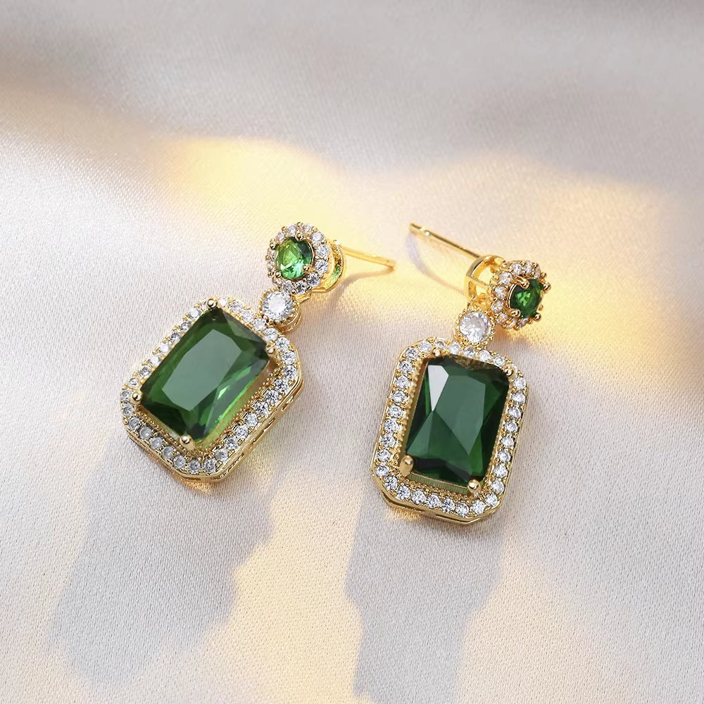 Green Rhinestones Dangle Earrings