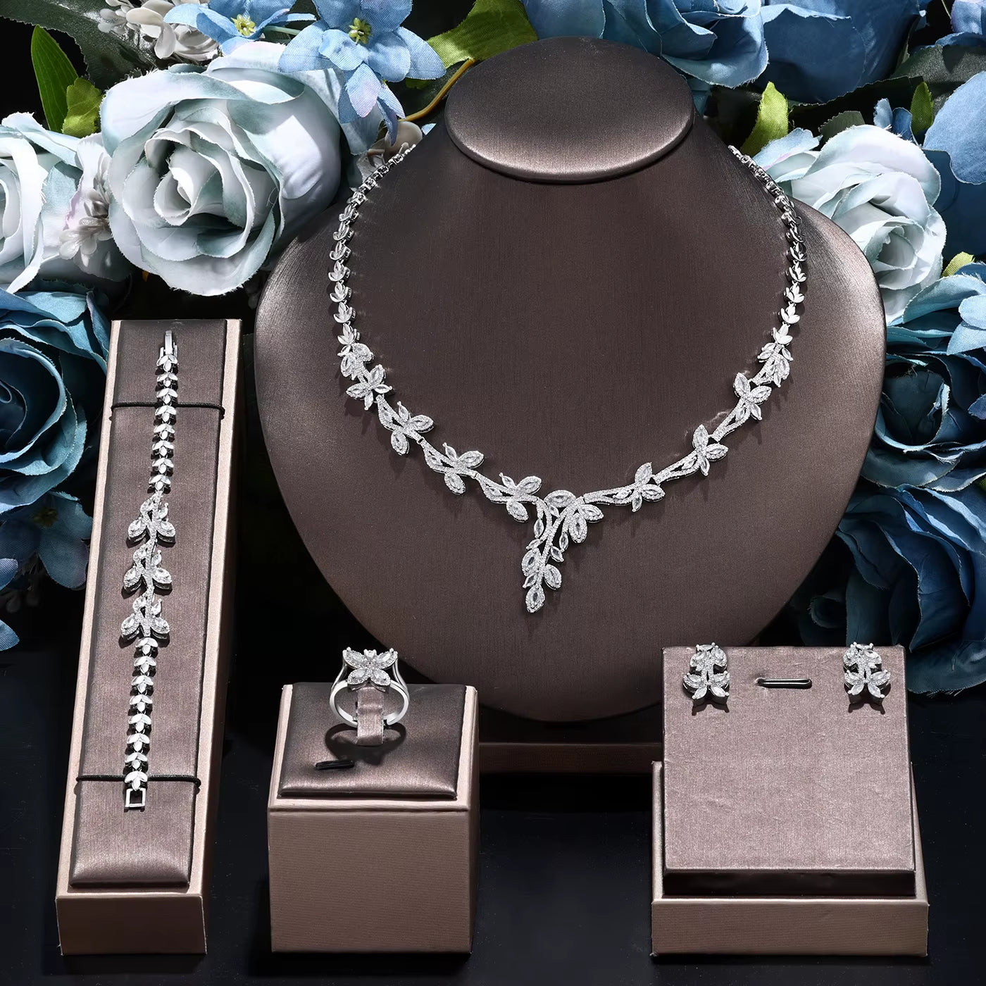 Classic Rectangular Cubic Zirconia Wedding Necklace and Earring Set Dubai Nigeria CZ Bridal Jewelry Set