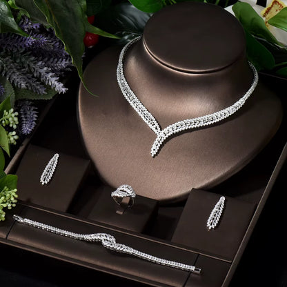 Classic Rectangular Cubic Zirconia Wedding Necklace and Earring Set Dubai Nigeria CZ Bridal Jewelry Set