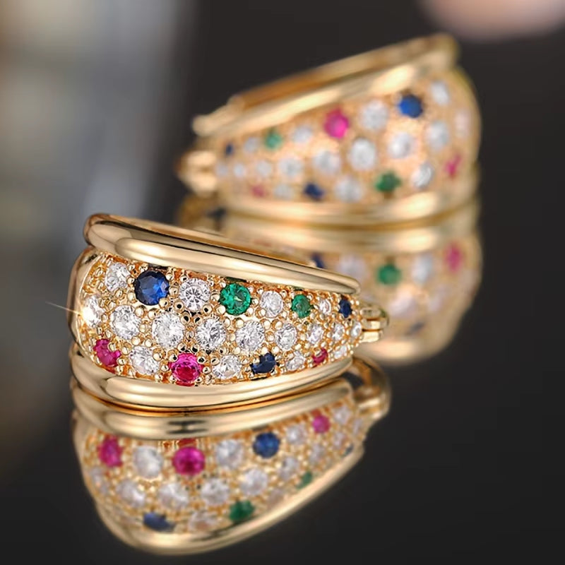 Elegant Ladies' Circular Earrings, Sparkling Colored Synthetic Zircon