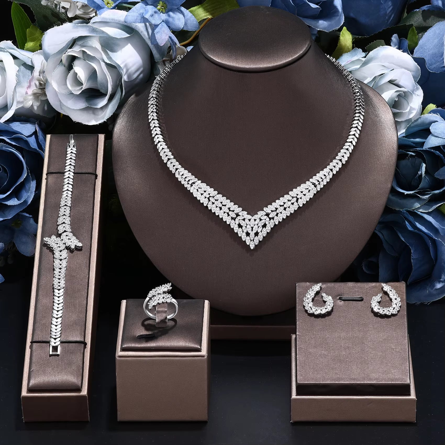 Classic Rectangular Cubic Zirconia Wedding Necklace and Earring Set Dubai Nigeria CZ Bridal Jewelry Set