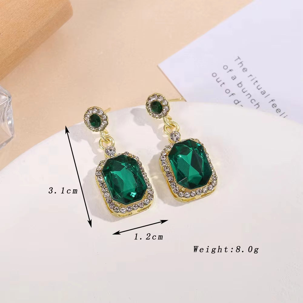 Green Rhinestones Dangle Earrings