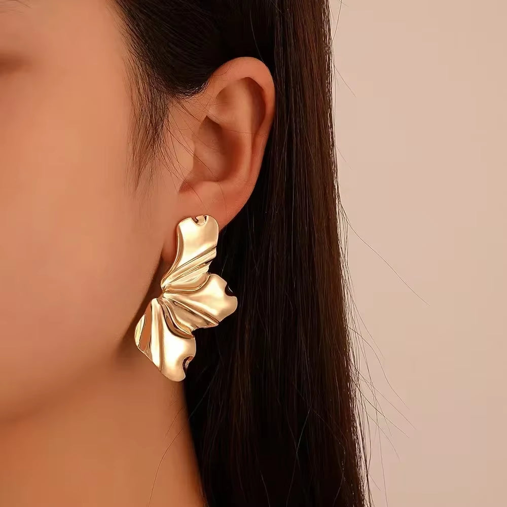 French Irregular Petal Stud Earrings for Women