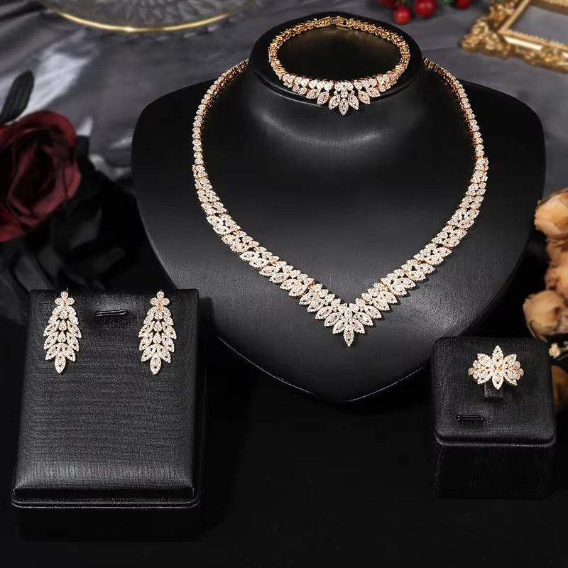 Classic Rectangular Cubic Zirconia Wedding Necklace and Earring Set Dubai Nigeria CZ Bridal Jewelry Set