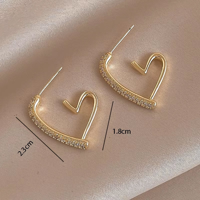 Elegant Gold Rhinestone Heart Earrings