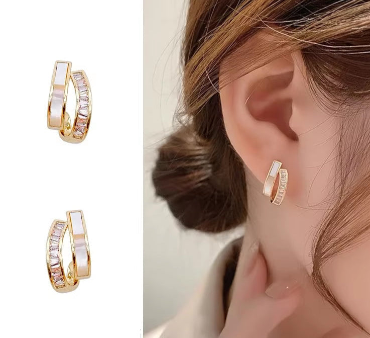 Elegant Zircon Arc Metal Stud Earrings