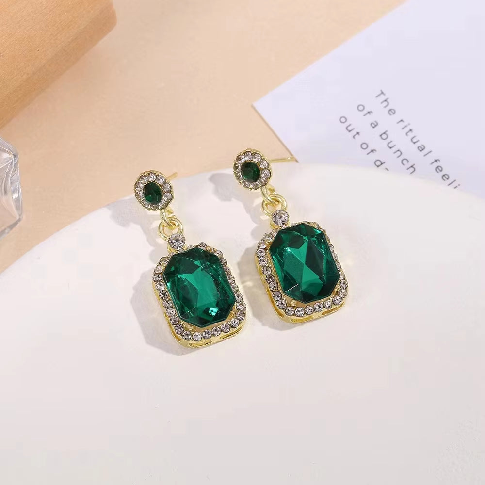 Green Rhinestones Dangle Earrings