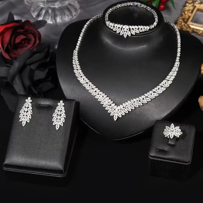 Classic Rectangular Cubic Zirconia Wedding Necklace and Earring Set Dubai Nigeria CZ Bridal Jewelry Set