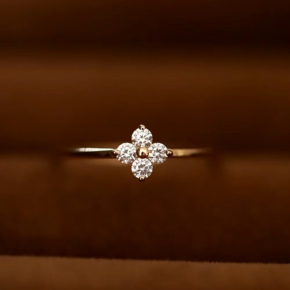 18K Gold Inlaid Zirconia Flower Ring