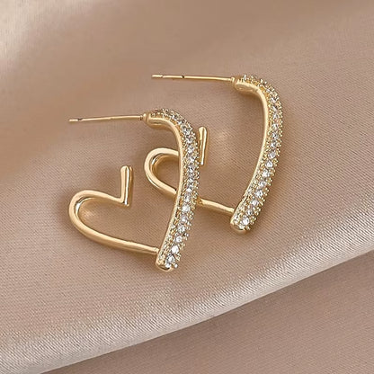 Elegant Gold Rhinestone Heart Earrings